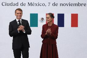 Emmanuel Macron And Claudia Sheinbaum Press Conference - Mexic