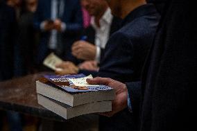 Jordan Bardella signs copies of his book Ce que veulent les Français - Nice