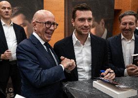 Jordan Bardella signs copies of his book Ce que veulent les Français - Nice