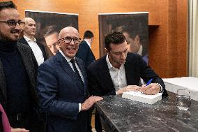 Jordan Bardella signs copies of his book Ce que veulent les Français - Nice