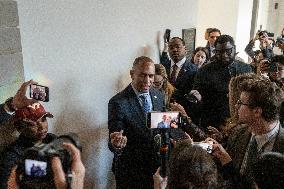 United States House Minority Leader Hakeem Jeffries speaks to press after a press conference on the 41st day of the Democrat Shu