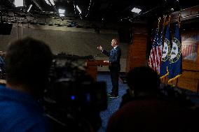 United States House Minority Leader Hakeem Jeffries hosts a press conference on the 41st day of the Democrat Shutdown