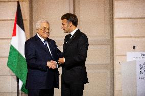 Macron and Mahmud Abbas Press Conf at Elysee Palace - Paris