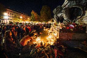 Tribute to November 13 at Republique Square - Paris