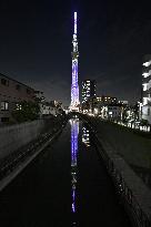 Tokyo Skytree in anti-gendered violence color