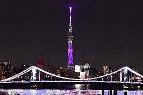 Tokyo Skytree in anti-gendered violence color