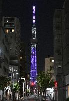 Tokyo Skytree in anti-gendered violence color