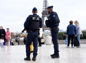 Security In Front Of The Eiffel Tower - Paris