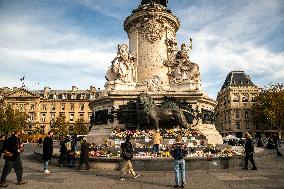 Tribute to November 13 at Republique Square - Paris