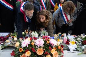 Marine Tondelier attends 13 november memorial at the Place de la Republique - Paris
