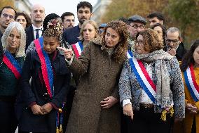 Marine Tondelier attends 13 november memorial at the Place de la Republique - Paris