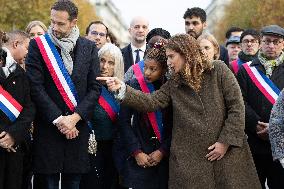 Marine Tondelier attends 13 november memorial at the Place de la Republique - Paris