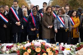 Marine Tondelier attends 13 november memorial at the Place de la Republique - Paris