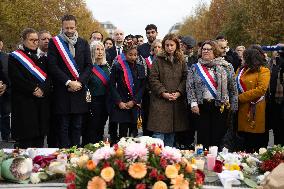 Marine Tondelier attends 13 november memorial at the Place de la Republique - Paris