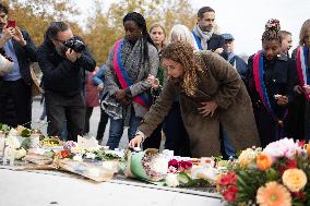 Marine Tondelier attends 13 november memorial at the Place de la Republique - Paris
