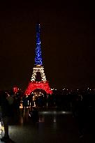 Eiffel Towers, Colors Of the French Flag For The Victims Of November 13th 2015 Terrorist Attacks. FC