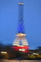 Eiffel Towers, Colors Of the French Flag For The Victims Of November 13th 2015 Terrorist Attacks. FC