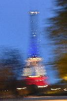 Eiffel Towers, Colors Of the French Flag For The Victims Of November 13th 2015 Terrorist Attacks. FC