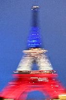 Eiffel Towers, Colors Of the French Flag For The Victims Of November 13th 2015 Terrorist Attacks. FC