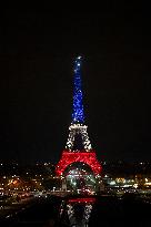 Eiffel Towers, Colors Of the French Flag For The Victims Of November 13th 2015 Terrorist Attacks. FC