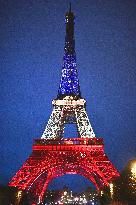 Eiffel Towers, Colors Of the French Flag For The Victims Of November 13th 2015 Terrorist Attacks. FC
