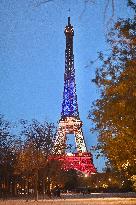 Eiffel Towers, Colors Of the French Flag For The Victims Of November 13th 2015 Terrorist Attacks. FC
