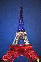 Eiffel Towers, Colors Of the French Flag For The Victims Of November 13th 2015 Terrorist Attacks. FC