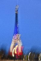 Eiffel Towers, Colors Of the French Flag For The Victims Of November 13th 2015 Terrorist Attacks. FC
