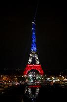 Eiffel Towers, Colors Of the French Flag For The Victims Of November 13th 2015 Terrorist Attacks. FC