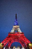 Eiffel Towers, Colors Of the French Flag For The Victims Of November 13th 2015 Terrorist Attacks. FC