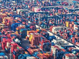 Cargo Containers At Longtan Area of Nanjing Port - China