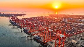 Cargo Containers At Longtan Area of Nanjing Port - China