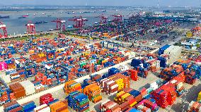 Cargo Containers At Longtan Area of Nanjing Port - China