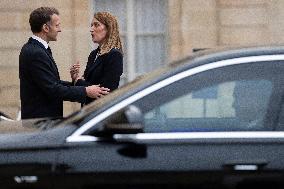 Emmanuel Macron and Roberta Metsola - Paris