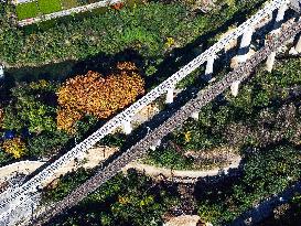 Construction site of a bridge along the southern extension project of Weng'an-Machangping Railway