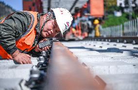 Construction site of a bridge along the southern extension project of Weng'an-Machangping Railway
