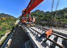 Construction site of a bridge along the southern extension project of Weng'an-Machangping Railway