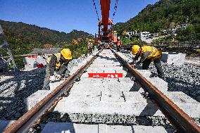 Construction site of a bridge along the southern extension project of Weng'an-Machangping Railway