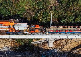Construction site of a bridge along the southern extension project of Weng'an-Machangping Railway
