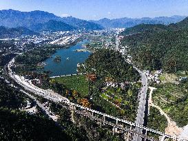 Construction site of a bridge along the southern extension project of Weng'an-Machangping Railway