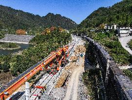 Construction site of a bridge along the southern extension project of Weng'an-Machangping Railway