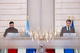 President Macron And President Zelensky Press Conference - Paris