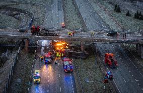 A truck fell off the overpass
