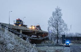 A truck fell off the overpass