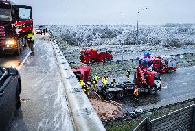 A truck fell off the overpass