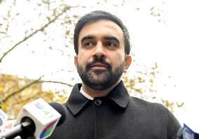Mayor-elect Zohran Mamdani speaks at a news conference at City Hall Park