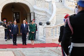 NO TABLOID - Prince Albert and Princess Charlene Welcome Portuguese President - Monaco