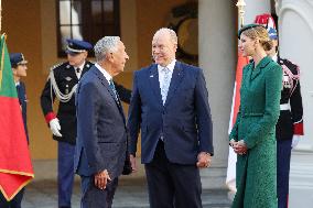 NO TABLOID - Prince Albert and Princess Charlene Welcome Portuguese President - Monaco