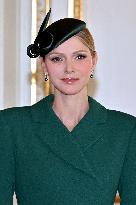 NO TABLOIDS - Prince Albert and Princess Charlene with Portuguese President during a Signing Ceremony - Monaco