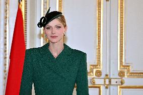 NO TABLOIDS - Prince Albert and Princess Charlene with Portuguese President during a Signing Ceremony - Monaco